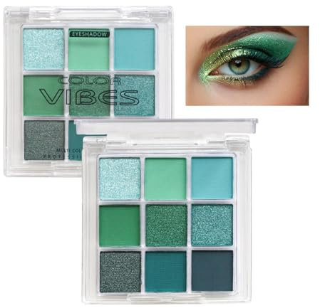 Palette di ombretti verdi - Palette di ombretti pigmentati perlati opachi da 9 colori, cosmetici per trucco occhi glitterati impermeabili lunga durata per il trucco di bellezza