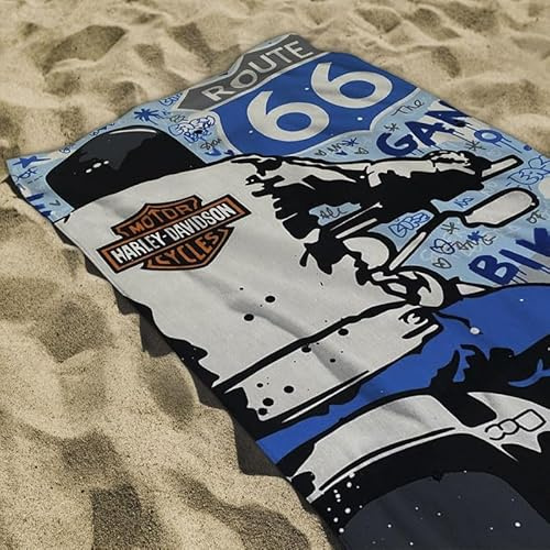 Rufino Díaz Toalla Playa Grandísima Microfibra Digital Route 66 (Azul - 100x180cm) - Tejido absorvente, Suave y Resistente - para la Piscina, Playa, baño