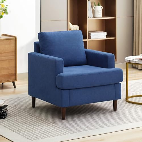 Howjoe Sessel Retro Lounge Sessel für Wohnzimmer und Schlafzimmer und Living Room, bequemer Lesesessel mit Polsterung und Massivholzbeinen, ideal als loungesessel und lesesessel, Blau
