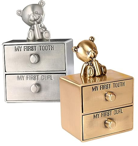 GLSTOY 2stücke Teiliges Zahn Aufbewahrungsbox Metall Robust Doppellagig Für Milchzähne Und Locken Andenken Geschenk Jungen Mädchen Kompakt Leicht Tragbar