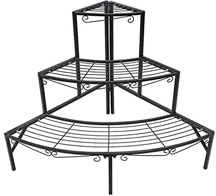 Estante para flores Soporte para plantas Soporte para macetas de estilo europeo de 3 capas escalonadas, soporte para plantas de balcón en forma de abanico Soporte para plantas alto para interiores