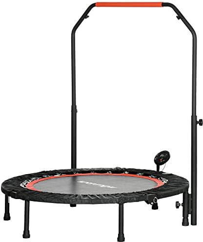 SPORTNOW 102 cm Fitness-Trampolin mit LCD-Monitor, Faltbar Mini-Trampolin für Erwachsene, Fitness-Rebounder mit 4-Fach Höhenverstellbarer Haltegriff, bis 150 kg