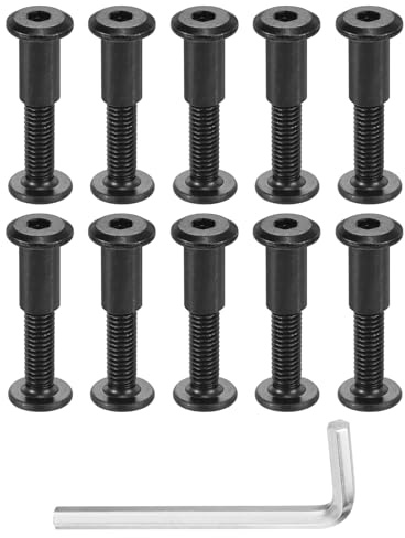 sourcing map 10 Sets Screw Post, Male M6x30mm Carbon Steel Screw Rivets, Female M6x15mm Hex Drive Binding Screws Belt Buckle Binding Bolts Leather Fastener with 1Pcs Wrench, Black