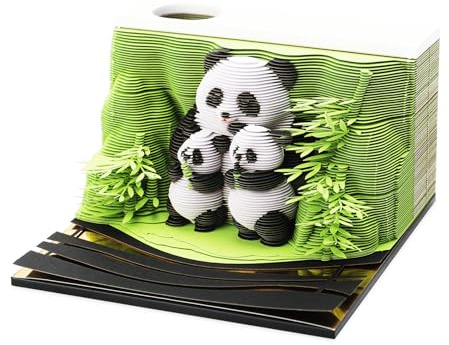 Calendrier panda 2025 3D - Sculpture en papier - Panda stéréoscopique - Notes autocollantes - Sculpture en papier - Décoration de bureau pour bureau, chambre à coucher, bureau