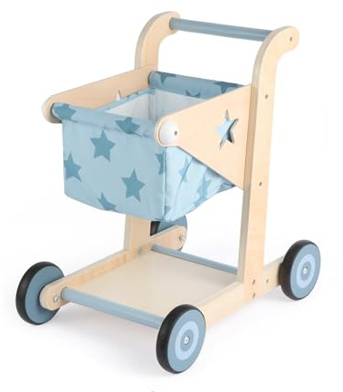 Asweets 2-in-1 Lauflernwagen Holz, Puppenwagen zum Schieben und Ziehen, Baby Walker, Kleinkindspielzeug, Geschenk für Kleinekinder ab 12 Monate+ (Blau)