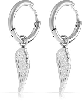Made by Nami Pendientes Alas de Angel Plata - Aretes Acero Quirúrgico Colgantes Hipoalergénicos Mujer