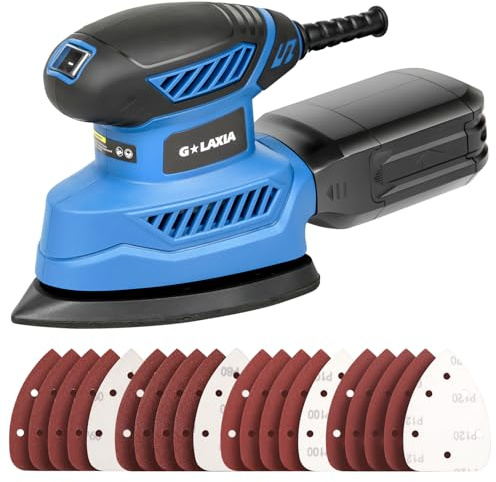 GLAXIA 130W Detail Sander, 13000RPM Compact Sander with Sandpaper 20pcs & Dust Collection, for Woodworking/Metal/Wall Polishing