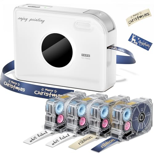 Phomemo Ribbon Label Printer, A30 Thermal Transfer Printing Bluetooth Wireless Portable Small Label Maker Machine with 4 Tapes, Mini Sticker Printer Rechargeable Wide Format & Plotter Printers