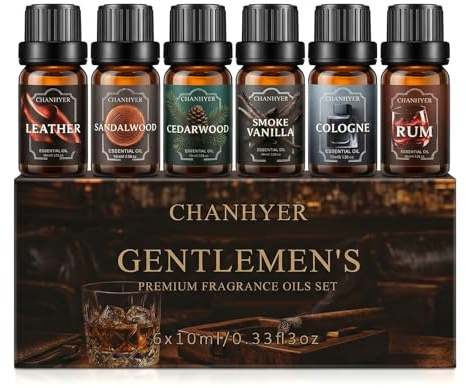 Chanhyer Men Essential Oils Set for Diffusers for Home 6 x 10 ml | Aromatherapy Gift, Premium Scented Oils for Diffusers - Leather,Sandalwood,Cedarwood,Smoke Vanilla,Cologne,Rum