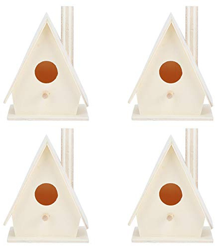 Adfaga 4 Piezas Casa de Pájaros de Madera Jaula de Pájaros Colgante para Exteriores Decoración de Jardín Refugio de Nido de Pájaro Natural para Jardín Patio Balcón Madera de Platan