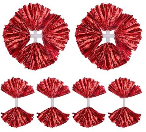 Toyvian 8 Pièces Pompons de Cheerleading Légers en Plastique Pet Rouge avec Poignée Fleur pour Fêtes de Danse et Grands Événements, Accessoires Polyvalents pour Jeunes Filles