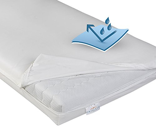 PROCAVE wasserdichter Matratzenbezug in weiß, atmungsaktiv und abwischbar 90x200 cm für Matratzen-Höhe 15 cm - Made in Germany
