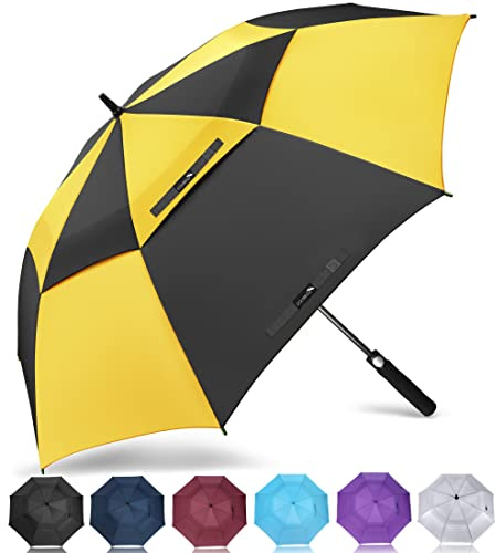 ZOMAKE Golf Umbrella Windproof and Rainproof 68in, Large Umbrella Windproof Strong, Big Golfing Brolly Unbreakable Double Canopy for Men Women (Yellow/Black)