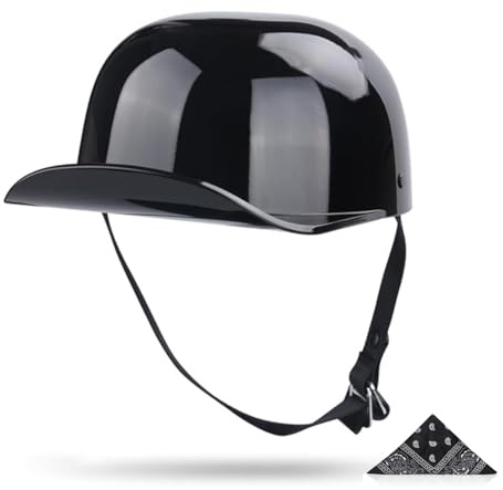 Uchoose Vintage Baseball Cap Motorcycle Helmet - DOT Approved Open Face Helmet for Men Women Retro Motorcycle Helmet for Bike, Cruiser, Chopper, Moped, Scooter, Motorbike (Bright Black, X-Large)