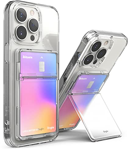 Ringke Stand Slot Card Holder, Cartera de Tarjeta Adhesiva con Soporte para Funda Teléfono Móvil, Compatible con Funda iPhone 13/12/11/Pro/Max, Samsung Galaxy S22 Ultra y Más - Clear Mist