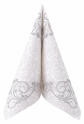 50 Servietten Ornamente 40x40 cm stoffähnlich Airlaid - ORNAMENTS, Farbe:silber