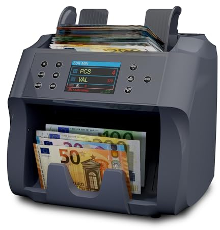 Detectalia V500 Banknotenzähler mit Value-Funktion für gemischte Banknoten von 5 EUR, GBP, USD, CAD, MXN - 2 CIS Sensor und Seriennummernerkennung