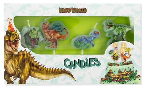 Depesche 11749 Dino World Birthday Candles Set of 4 Green Wax Candles with Cool Dinosaur Motifs