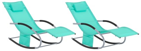 SoBuy Set 2 Tumbonas de Jardín Exterior con Cojín, 150×63×87cm hasta 150 kg | Set de 2 Sillas de Playa con Bolsillo Lateral, Estructura de Metal, Revestimiento Transpirable, Turquesa Claro, OGS28-TBx2
