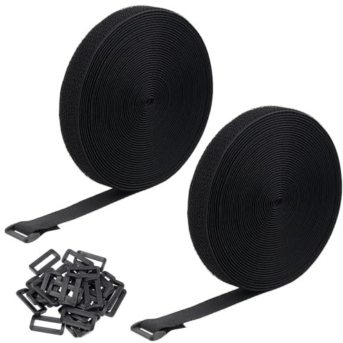 LEXININ 2 PCS 2.5cm x 10m Reusable Cable Straps, Adjustable Hook and Loop Straps with 50 Buckles for Cable Tidy, Wire Management
