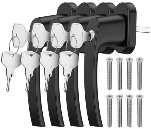 GETLITOOL Poignées de fenêtre verrouillables, 4 pièces en Aluminium avec clés, poignée de fenêtre de sécurité de 35 mm, sécurité Enfant pour Porte de fenêtre, sécurité de la Maison, Noir