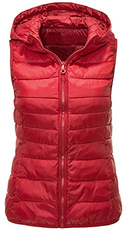 Doudoune sans Manches Femme Capuche Zippé Veste Duveteuse Gilet sans Manche Femme Courtes Veste Matelassée Légère Manteau Femme Hiver Chaude Chic Blouson Veste matelassée sans manches Mode avec Poches