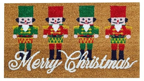 ED ltd. Festive Nutcracker Christmas Coir Door Mat 45 x 75cm – Durable Printed Coconut Fibre Doormat Merry Christmas Design & Non-Slip Backing for Indoor & Outdoor Use