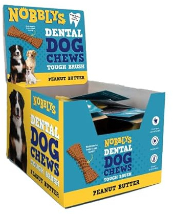 Nobblys Dog Treat Dental Chew Tough Brush Natural Treat For Dogs Dental Sticks Long Lasting Vegetarian Peanut Butter Chews, 50 x 25g