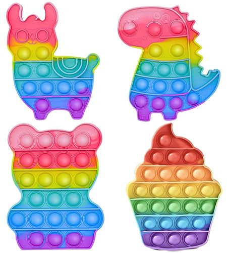 4 Stück Pop Bubble, Pop It Spielzeug, Sensorisches Silikon Plopper Spielzeug Alpaka Dinosaurier Bär Eiscreme, Antistress Angst Relief Autismus Plopp Spielzeug für Kinder und Erwachsene