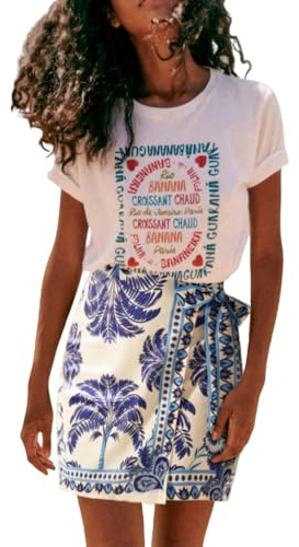 Talakeno Womens Summer Floral Wrap Short Skirt Tie Side High Waist A Line Beach Vacation Boho Mini Skirt(Blue,M)