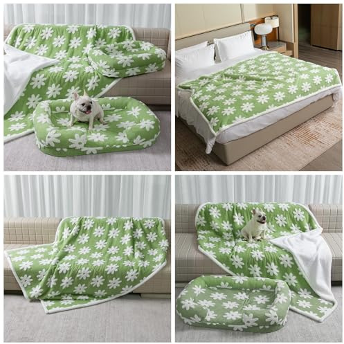 Manta impermeable para mascotas, color verde, elegante manta jacquard para cama de perro, sofá, funda de forro polar Sharpa, fundas para cachorros, gatos, sofá, protección de muebles, funda reversible