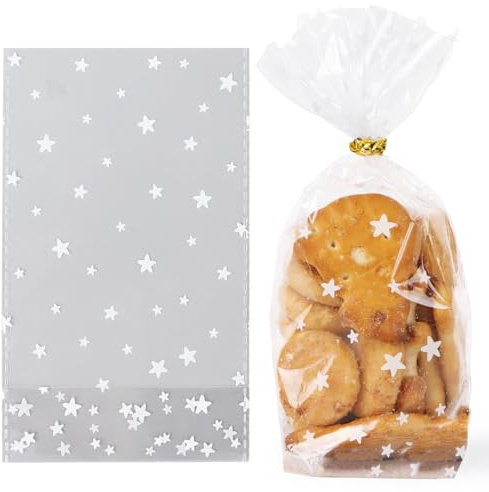 100 Stück Geschenktüten mit Kabelbinder Transparent Bodenbeutel 9,5x16x6cm Plätzchen Beutel Süßigkeiten Tüten Candybar Bags Partytüten Zellophantüten Geschenke für Weihnachten Party