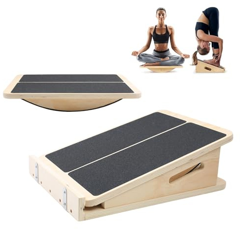 STEEIRO Tavola inclinata 2 in 1 in legno per allungamento e equilibrio, professionale Balance Board regolabile, in legno per ginocchia, polpacci, caviglie, tacchi