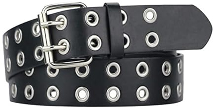Cohentbliss Cintura borchiata a doppio foro in pelle nera punk cintura uomo donna gotica cintura hip hop rock per pantaloni abito cintura jeans