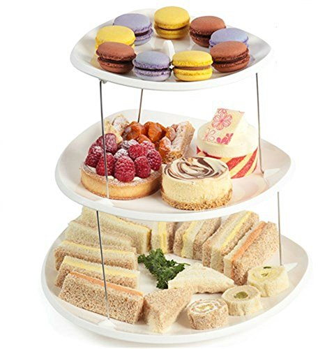 SHINE 3 Tier Twistfold Flat Cake Stand/Paries,Gathering,Guests Collapsible Plates (White)