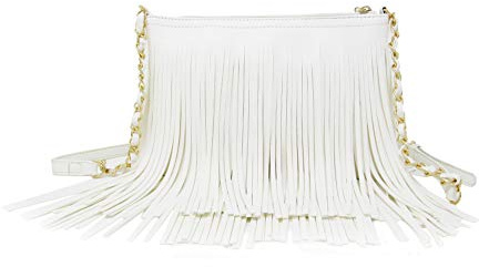 Solene Fringe Crossbody Shoulder Bag with Strap, Tassel Messenger bag, Country Style Western Fringe Purse for Women - E031(White)