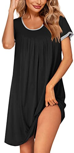 Ekouaer Women's Nightgown Soft Nightwear Maternity Loose Short Sleeve Sleepwear Black XXL