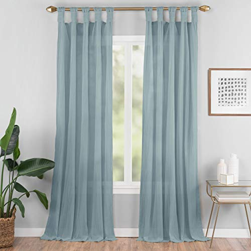 VUE Semi-Sheer Curtains for Bedroom - Priya 50 x 95 Light Filtering Single Panel Tab Top Window Treatment for Living Room, Blue