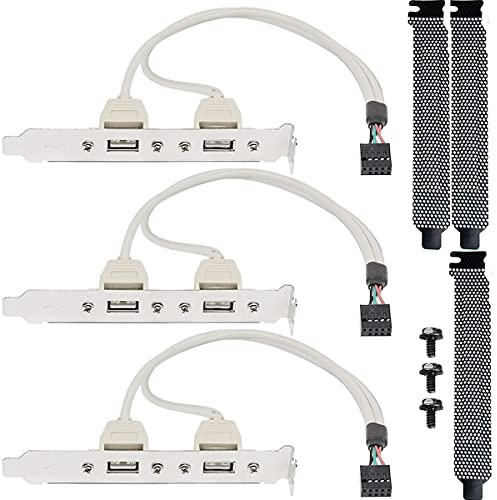 Xiatiaosann 3 Pack 2 Porte USB 2.0 Staffa di Espansione Pannello Posteriore a 9 Pin, Scheda Madre USB2.0 9 Pin Femmina a Dual USB Tipo-A con Filtro Antipolvere Copertura Slot PCI