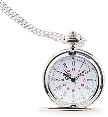 ECSING Auartz - Reloj de bolsillo, estilo vintage, pulido, liso, clásico, con cadena para hombre, mujer, cumpleaños, día de cumpleaños, San Valentín, plata, Vintage/clásico