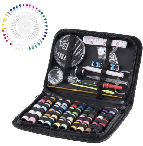 Sykit, 128 stycken sytillbehör 40 stycken sömnadsgarn mini komplett sykit för nybörjare, resenärer, föräldrar och vänner (C-128 stycken)