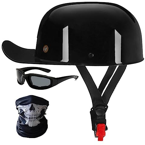 Halbschalenhelm Motorradhelm ECE-Zulassung Baseball Cap Mit Fahrradbrille Fahrradvisier Cruiser Chopper Scooter Helm Herren Retro Motorrad Halbhelm MäNner Frauen Mofa Helm 57-62cm