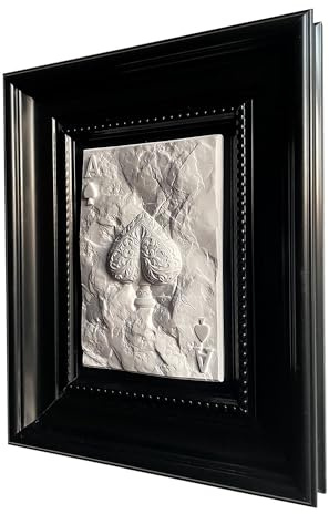 Candumy Framed Poker Wall Art 3D relief Resin statue Vintage Farmhouse Home Decor for Living Room Gifts,the Ace of Spades，8.5x10.5 Inch Black Frames