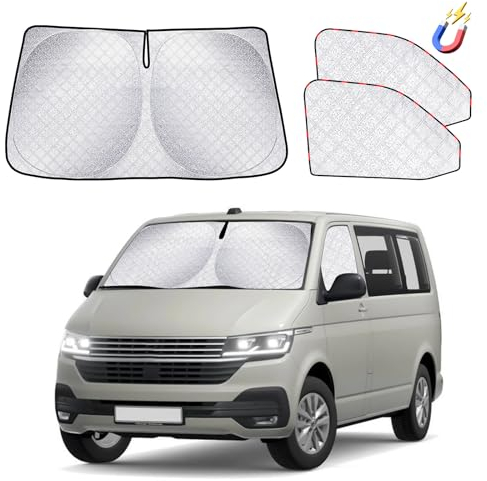 ZATOOTO Sonnenschutz Auto Frontscheibe passend für VW T5 T6, 3PCS Thermomatte Fahrerhaus, Auto Sonnenblende Frontscheibenabdeckung, Windschutzscheiben Innen Verdunkelung, UV-Schutz, Faltbare