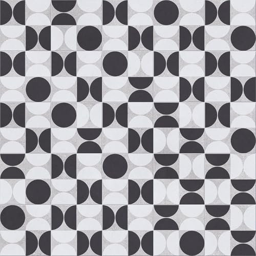 VINYL FLOORING UK Black White Designer Effect Vinyl Flooring Sheet For Kitchen Bathroom Living Room Dining Room 2.5mm Thick With Textile Backing 10 Years Warranty-2m(6'6) X 2m(6'6)-4m²
