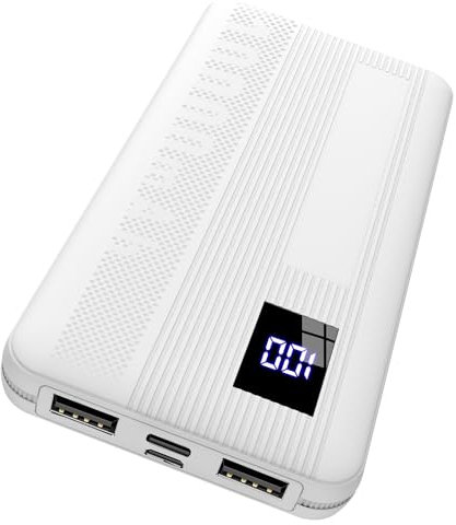 Dbasne Bateria Externa, 10000mAh Power Bank, 15W Carga Bateria Portatil USB C Input & Output, 4 Puertos Cargador Portatil con LED Compatible con iPhone 15/14/13 Samsung Xiaomi etc Smartphones