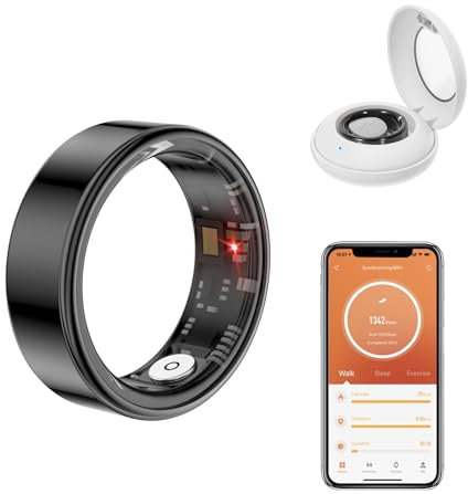 Hersance Smart Ring Hombre y Mujer, Smartring Fitness Tracker con Estuche de Carga, IP68 Resistente al Agua, frecuencia cardíaca, oxígeno en Sangre, sueño, Deportes,Talla 9