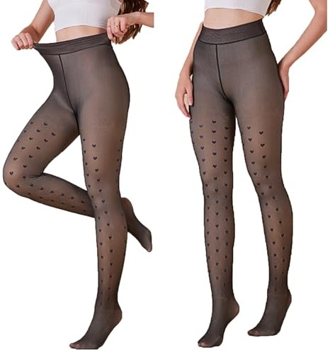 Collant da donna invernali, super morbidi, brillanti, neri, in pile, termici, con finti effetti trasparenti, in pile, con fodera in pile, collant termici ad alta elasticità, a, Taglia unica