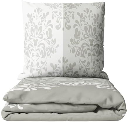 Leonado Vicenti Biber Bettwäsche 135x200 cm + 80x80 cm Ornamente Beige Taupe Kuschelig Warm Reißverschluss Pflegeleicht Winterbettwäsche 2 teilig