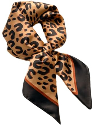 Leopard Print Square Scarf Satin Silk Bandana for Women Stylish Spring Summer Neck Scarf Headwear for Travel Vacation Beach Sports Gifts (70x70 CM)